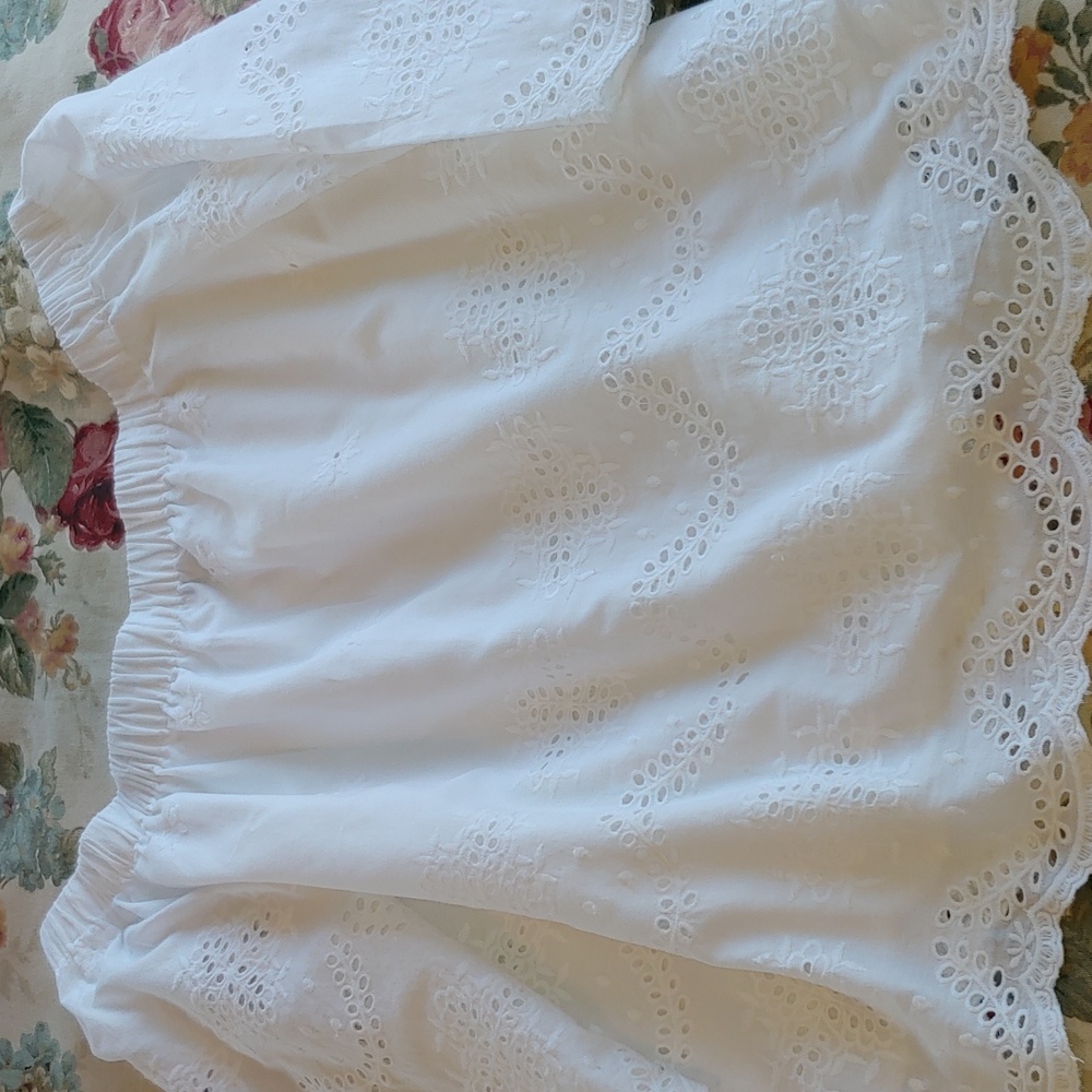 Saks Fifth Avenue White Cotton Eyelet 3/4 Sleeve Off Shoulders Top Women's Med - Picture 15 of 15